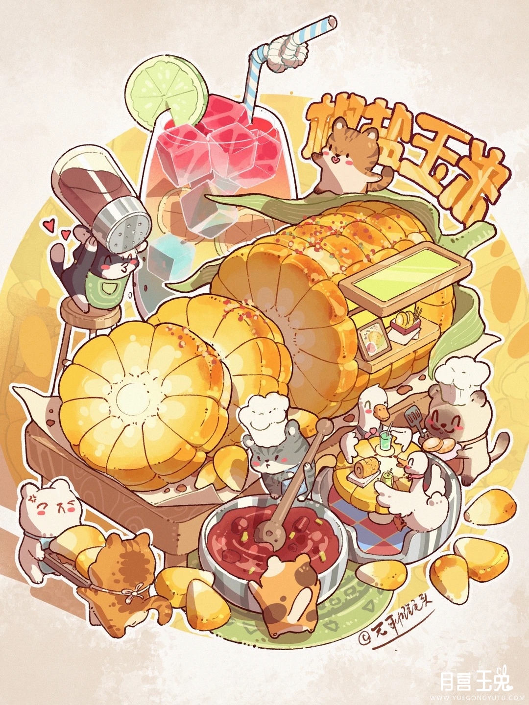 场景插画_ 老板来份爆珠椒盐玉米