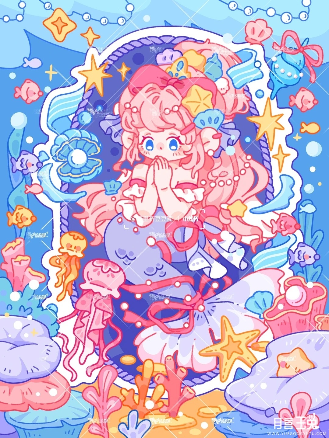 原创插画 _ 珊瑚海底的童话之约