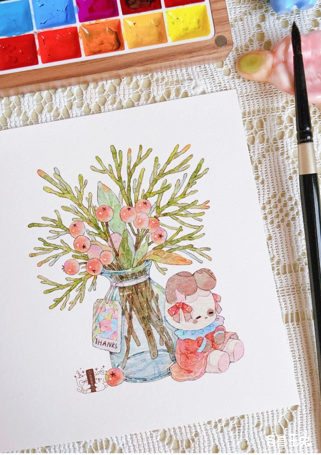 iPad水彩丨谁家小花瓶里长出小兔子了